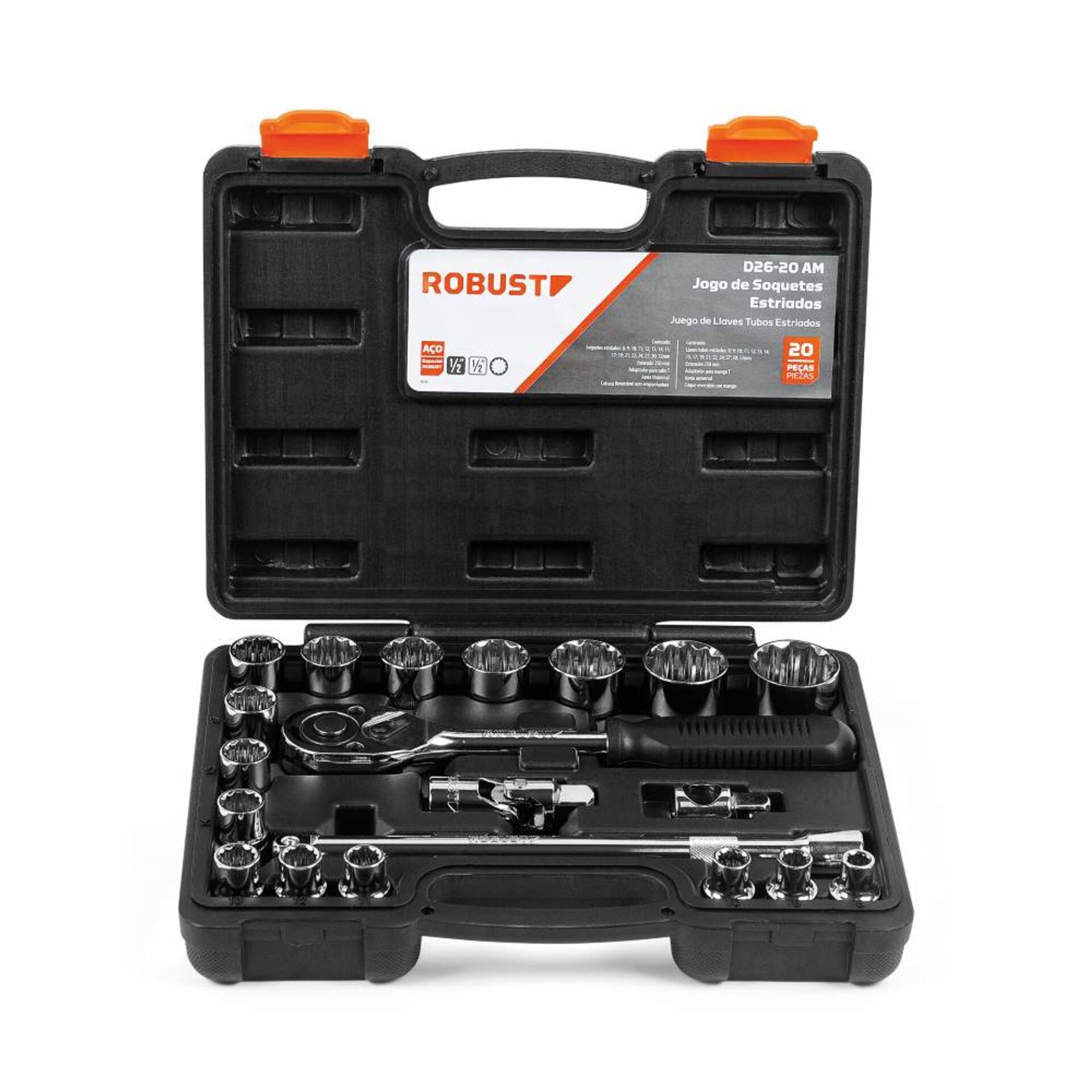 Jogo de Soquetes Estriados de 8 a 32mm 20 Peças Robust
