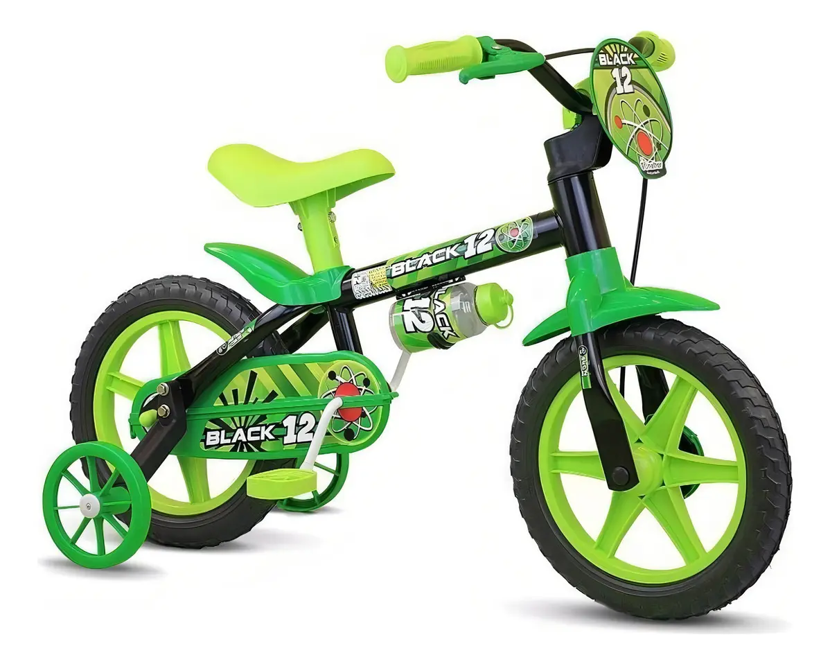 Bicicleta infantil Nathor aro 12 Black 12 de 2 a 5 anos cor preto/verde