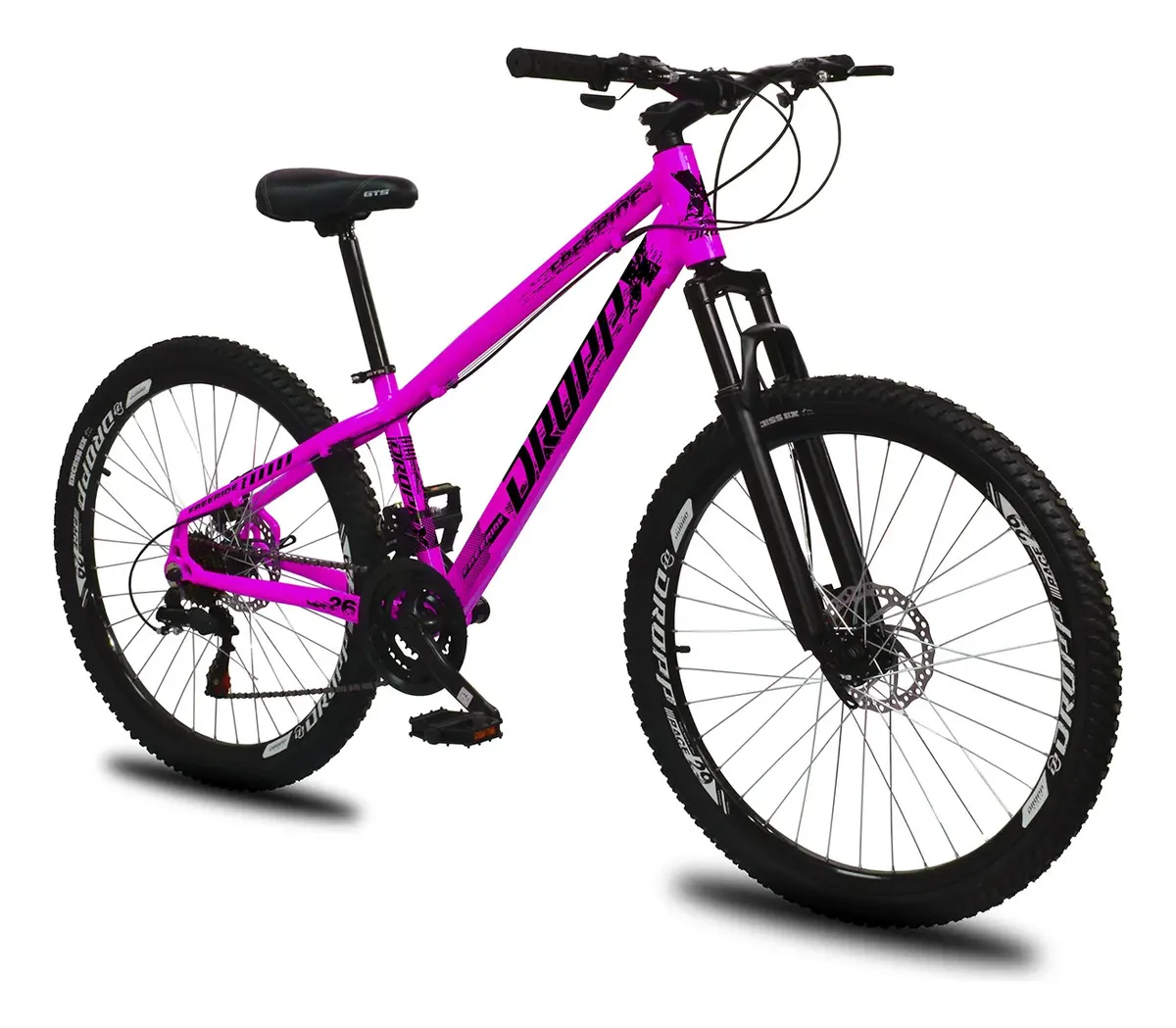 Bicicleta Aro 26 Dropp Freeride 21 Velocidades Freio a Disco Rosa e Preto